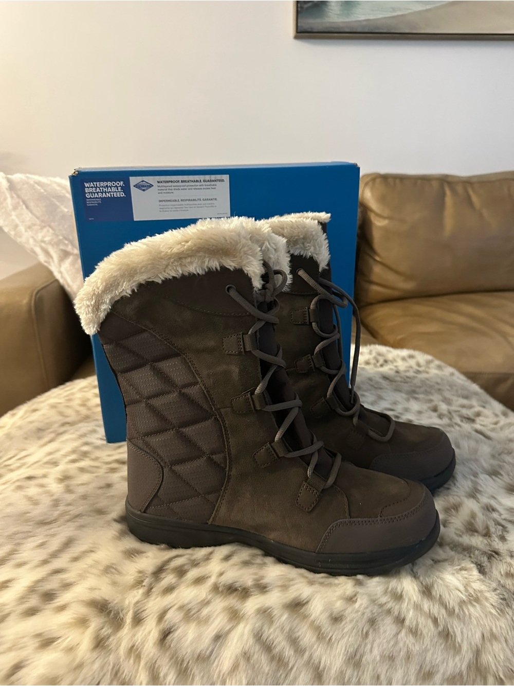 Columbia ICE MAIDEN II Brown Fur Trim Lace-Up Winter Waterproof Boots